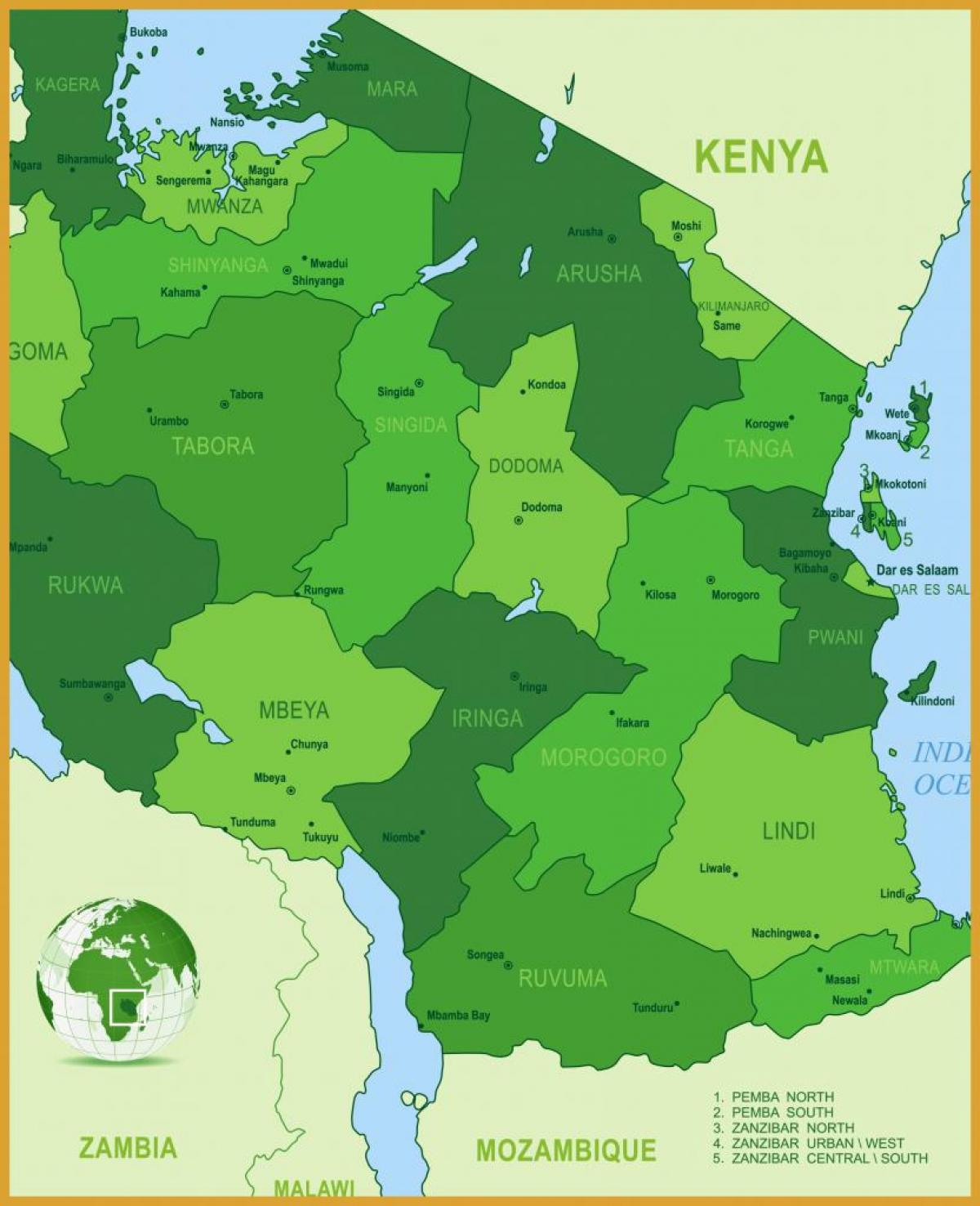 Kat jeyografik nan tanzani vejetasyon