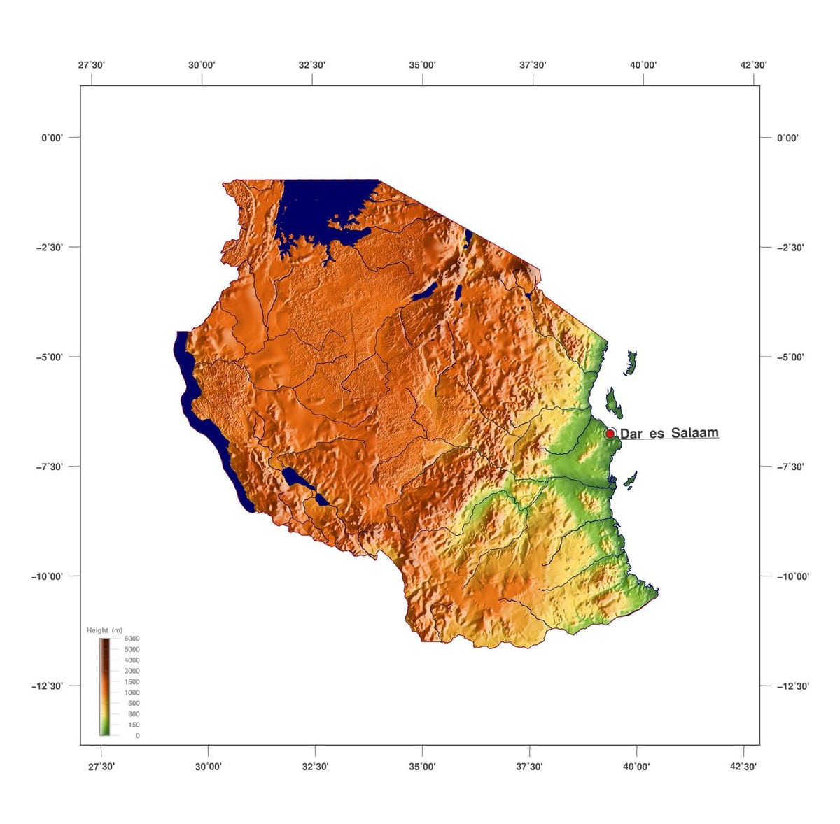 Kat jeyografik nan tanzani elevasyon